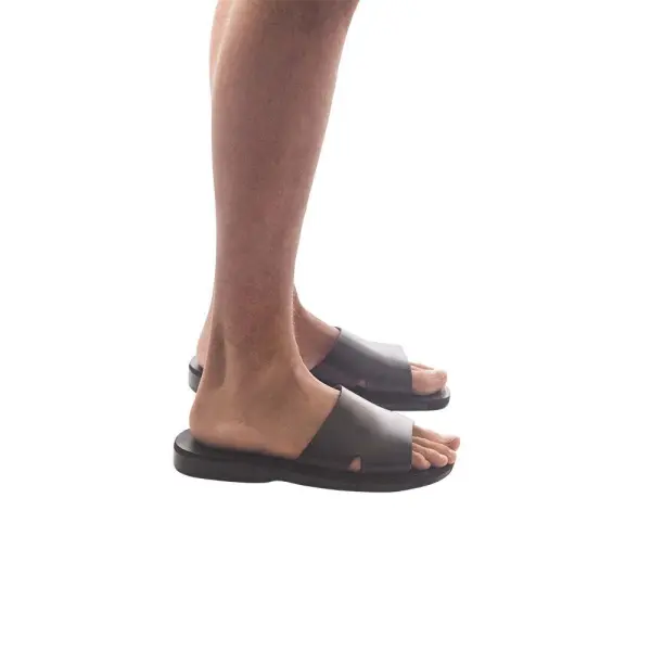 Leather Wide Strap Slide Sandals