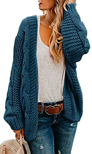 Womens Open Front Long Sleeve Chunky Knit Cardigan Sweaters Loose Outwear Coat