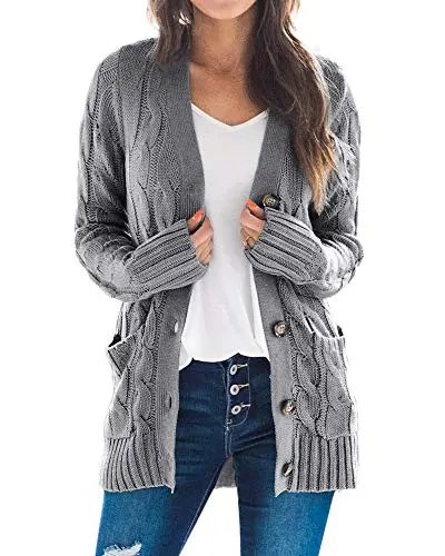 Women's Cable Knit Cardigan Long Sleeve Open Front Button Down Knitwear Sweater Coat