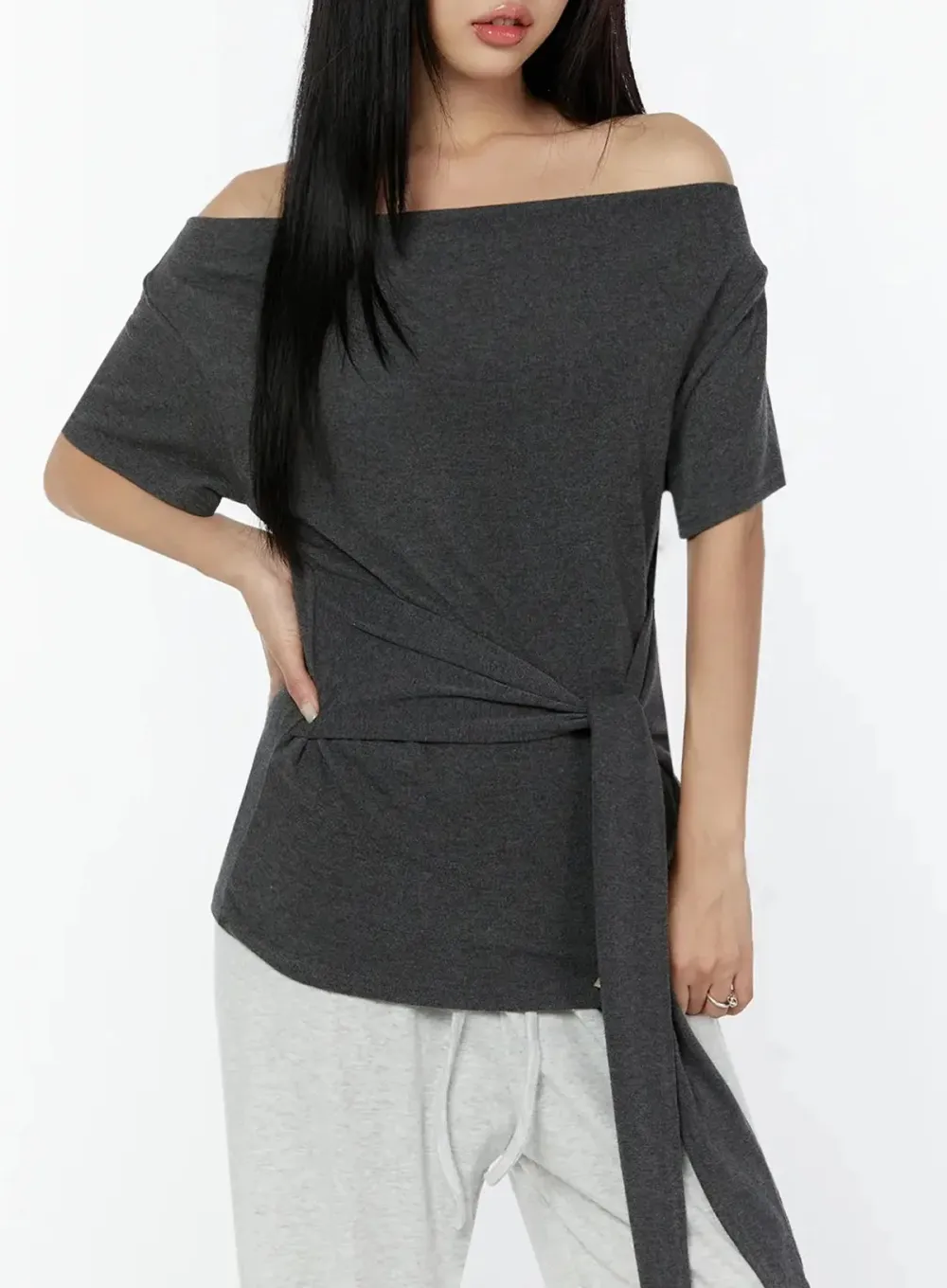 Draped Off-Shoulder Wrap Top