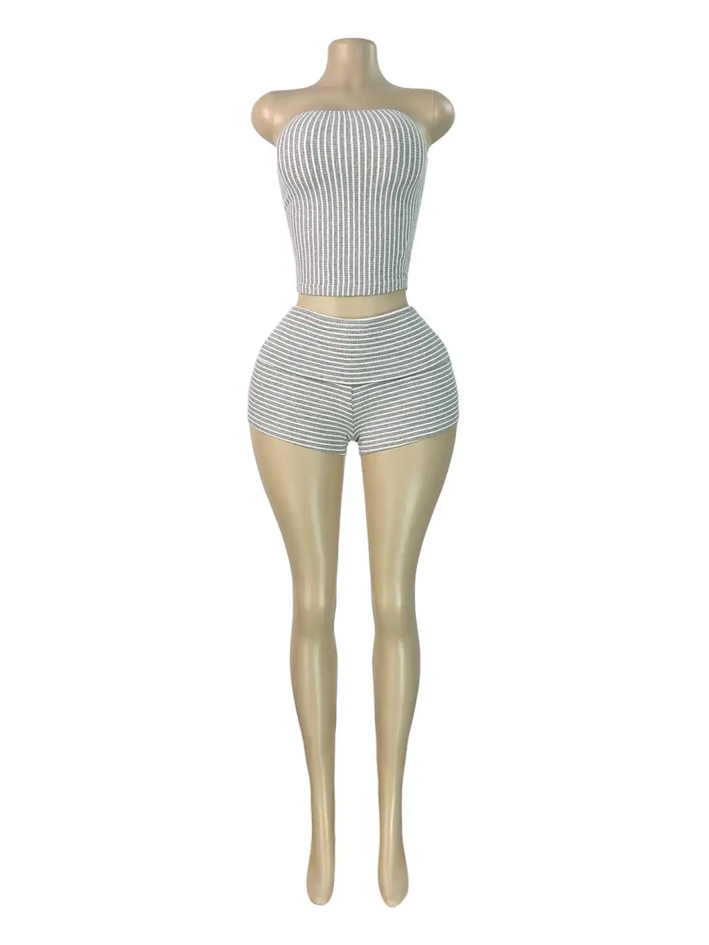 Striped Ribbed Tube Top and Shorts Two Piece Set
