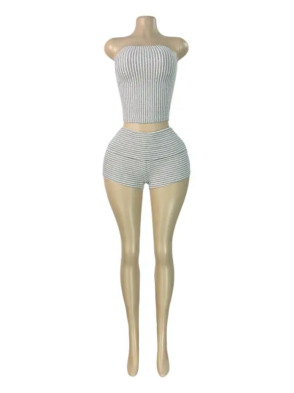 Striped Ribbed Tube Top and Shorts Two Piece Set