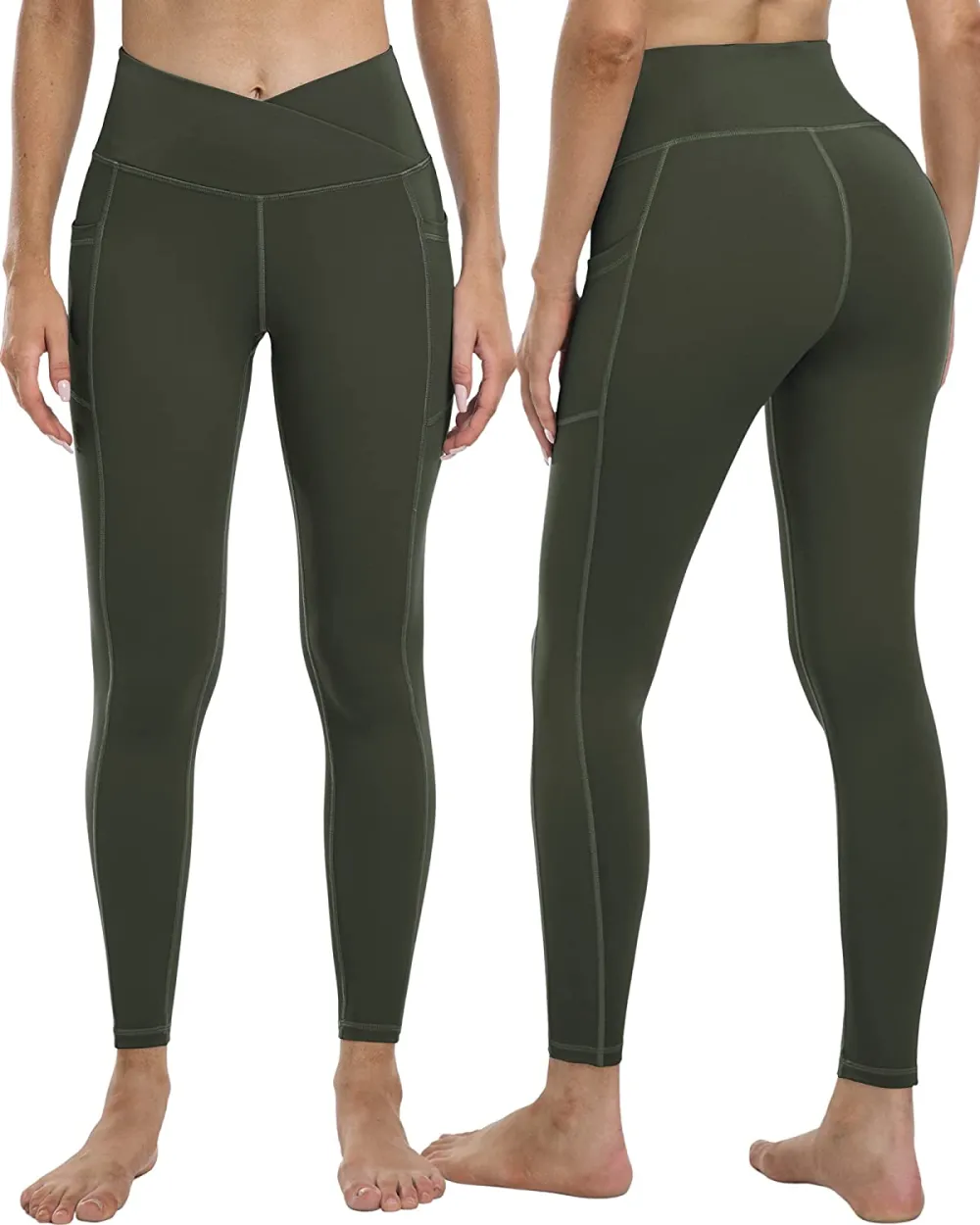 YOUNGCHARM 4 Pack Leggings with Pockets for Women,High Waist Tummy Control Workout Yoga Pants