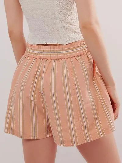 Relaxed Striped Elastic Waist Shorts