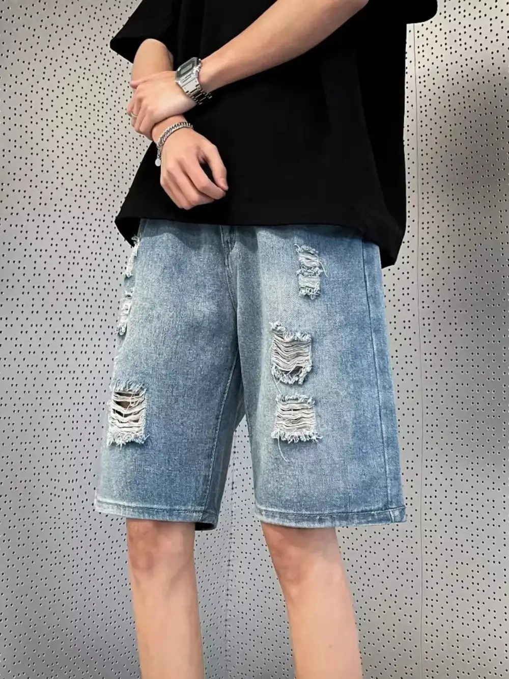 Men's Full Size Distressed Wash Wide Leg Denim
