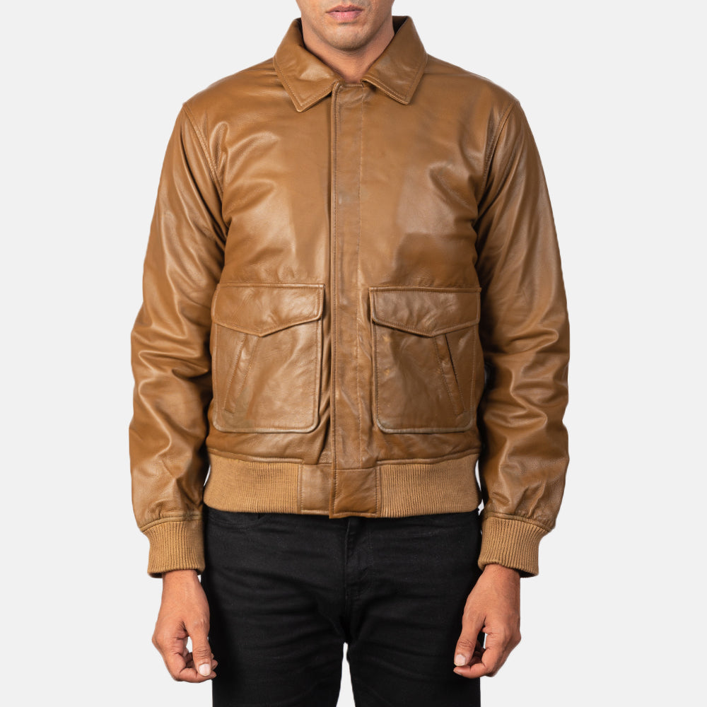 Men's Panel Detail Bomber Leather Jacket