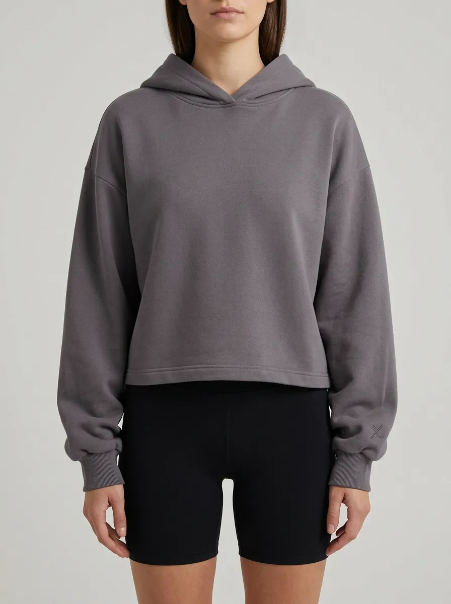 Women's Minimalist Solid Grey Cropped Hoodie