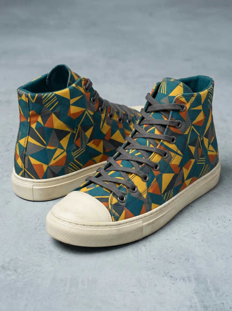 Classic Geometric Triangle Pattern Printed Canvas Shoes