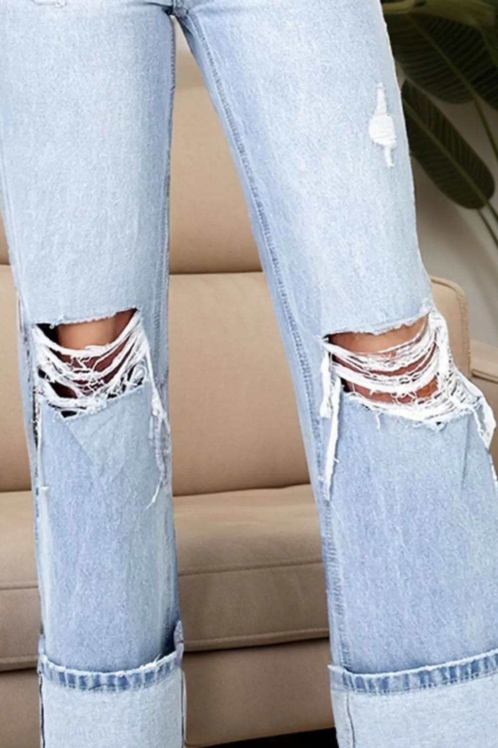 Tailored High Waist Distressed Pocketed Denim Jeans