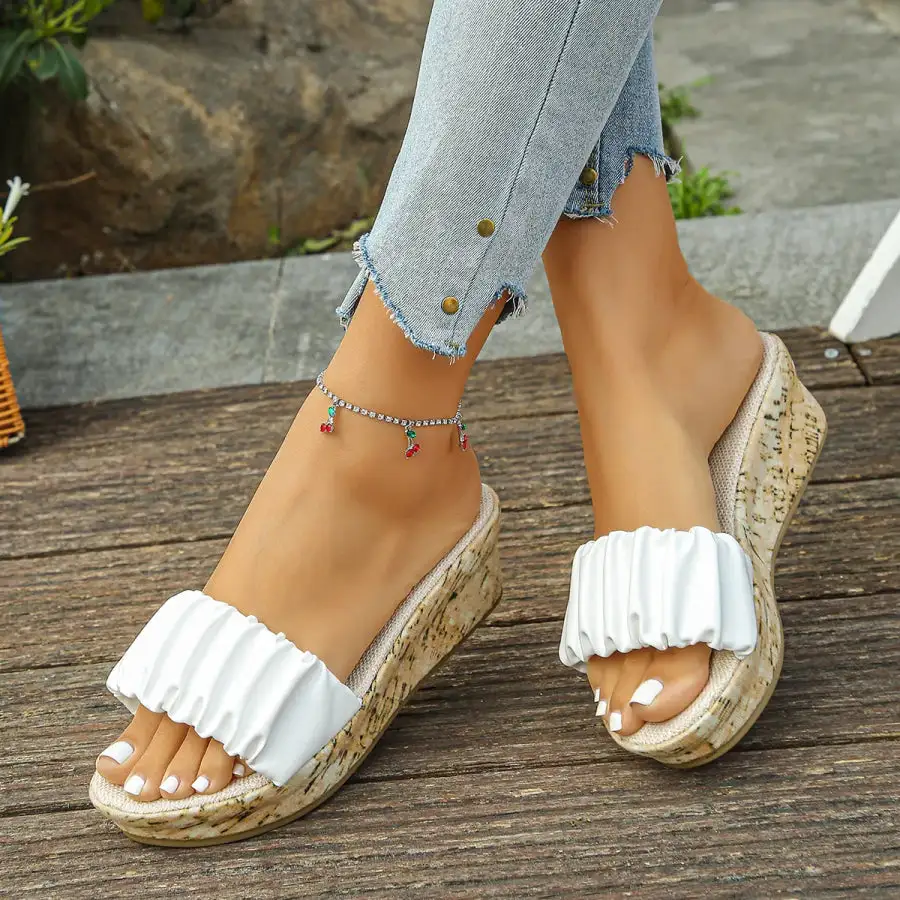 Ruched Open Toe Wedge Sandals