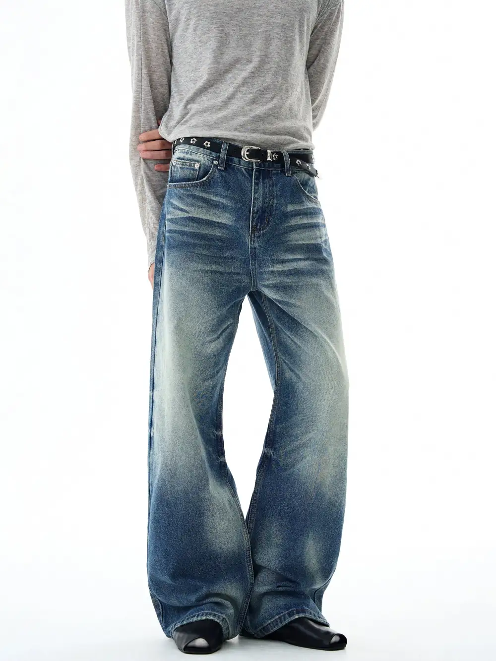 Flared Faded Washed Jeans