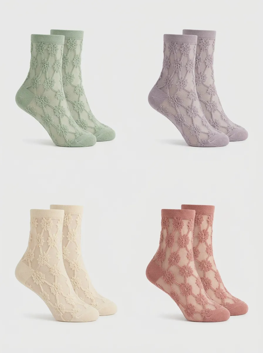 Women's Assorted Floral Sheer Crew Socks Multi-Pack