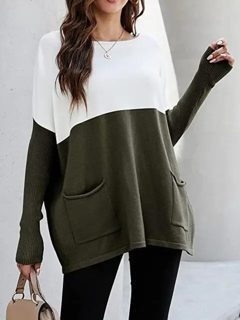 Pocket Detail Two Tone Sweater