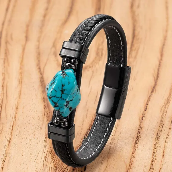 Synthetic Turquoise Braided Leather Bold Bracelet