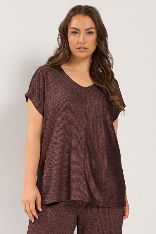 Chocolate Brown Textured Knit Top & Trousers Set detail 1