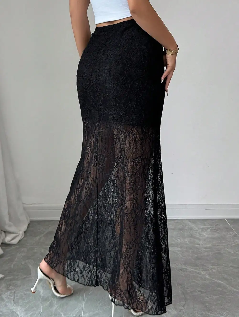 Lace Bodycon Midi Skirt