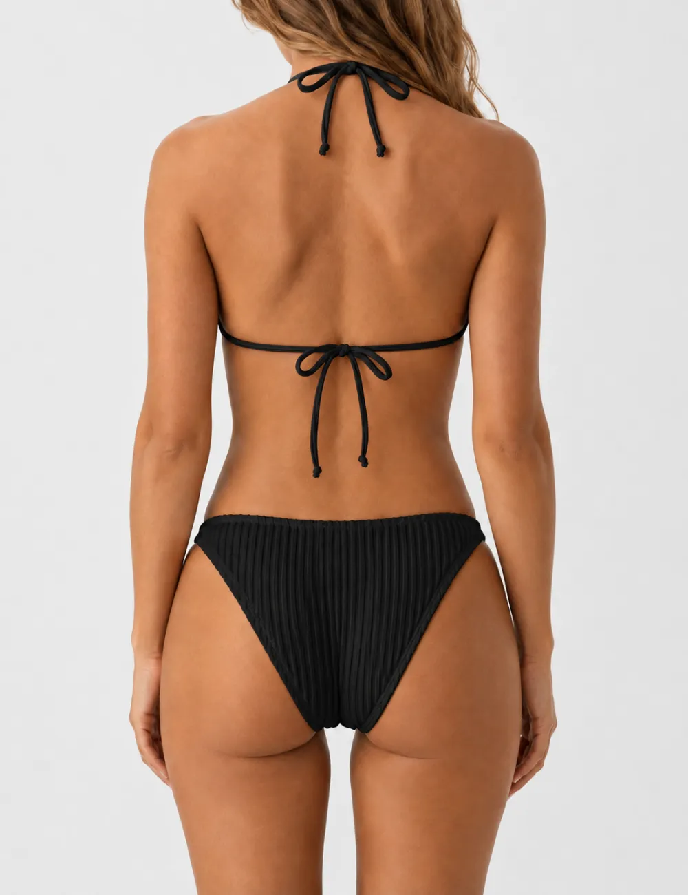 Vertical Texture Halter Neck Triangle Bikini Set