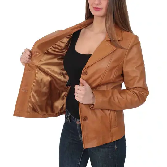 Modern Button Front Leather Blazer