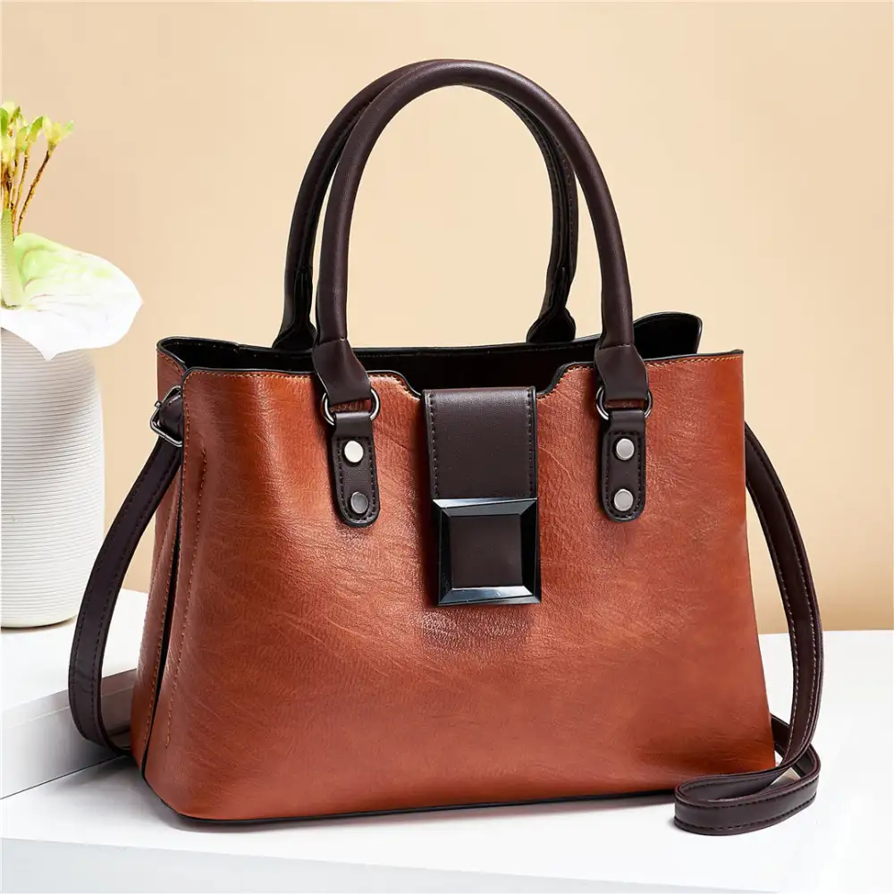 Large PU Shoulder Bag Lychee Texture Vertical Square