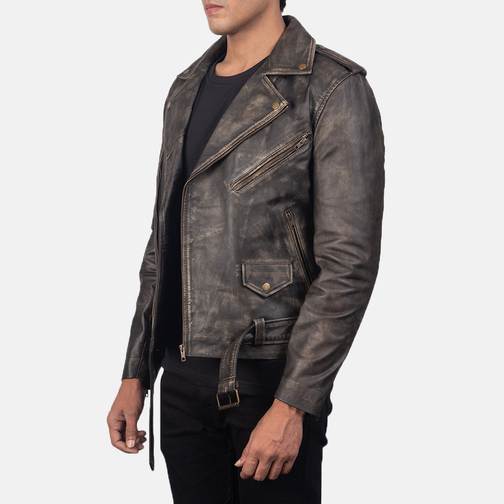 Men's Classic Biker Leather Distressed Jacket