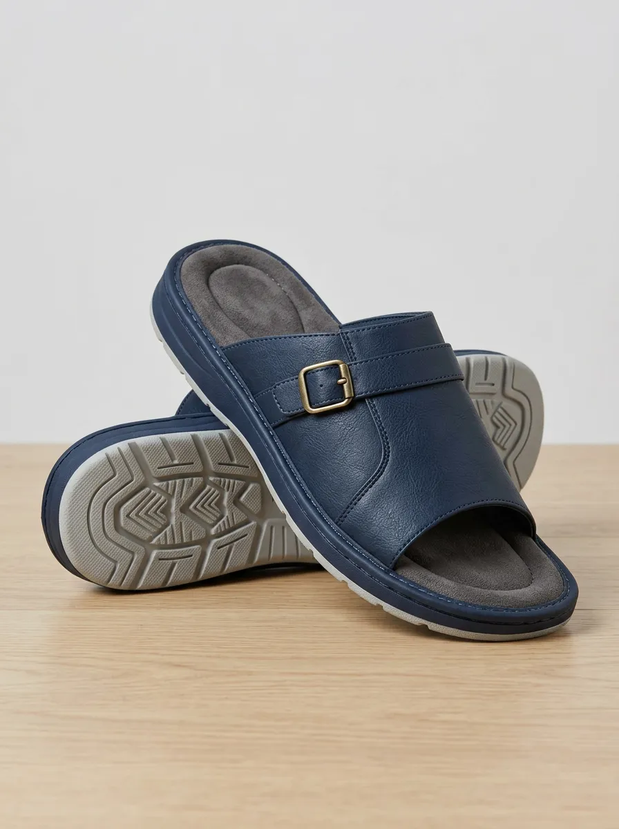 Men's Buckle Faux Leather Graphic Detail Casual Slides