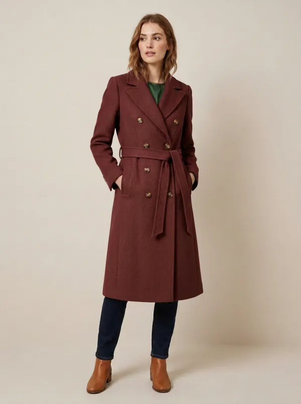 Women's Sierra Camel Double-Breasted Belted Wool Blend Trench Coat