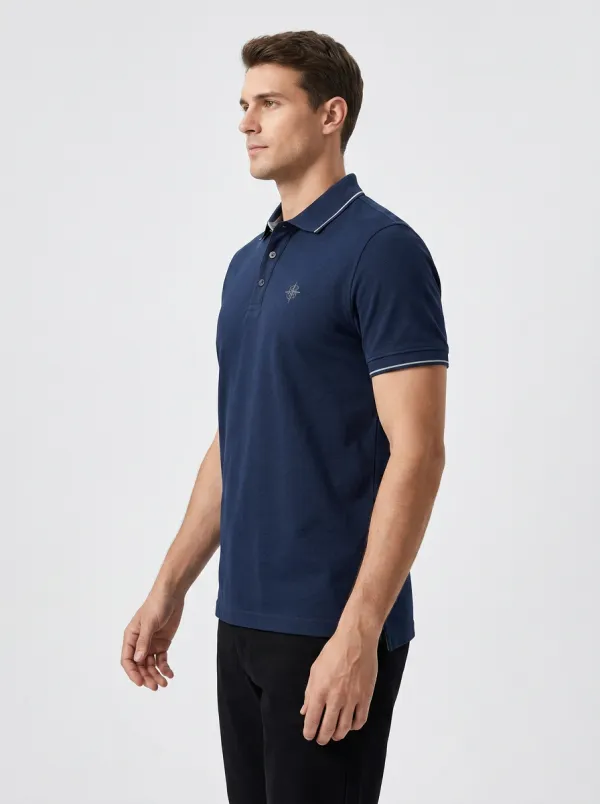Compass-Detail Embroidered-Detail -Detail Nautical-Inspired Men's Polo Shirt