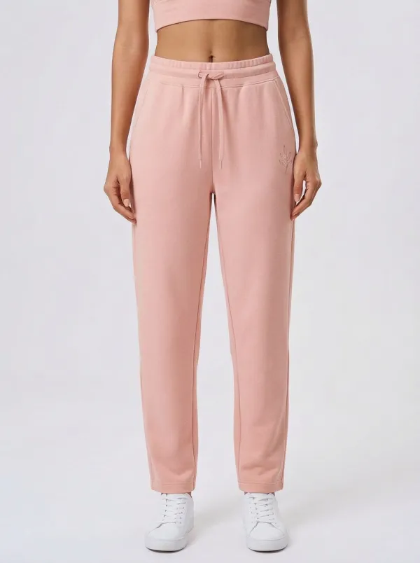 Women's Minimalist Leaf Logo Beige Printed Sweatpants