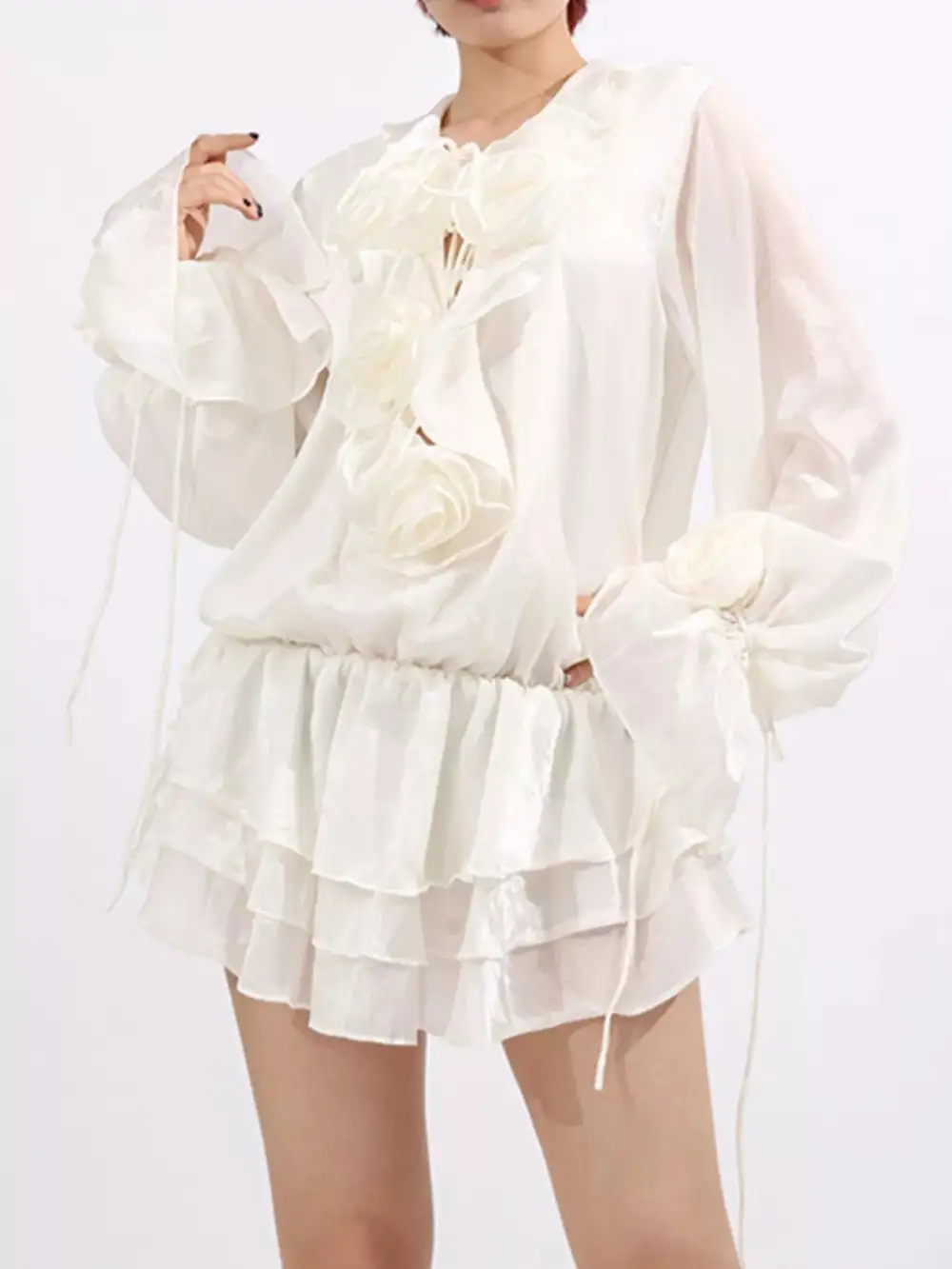 Floral Ruffle Long Sleeve Dress Casual