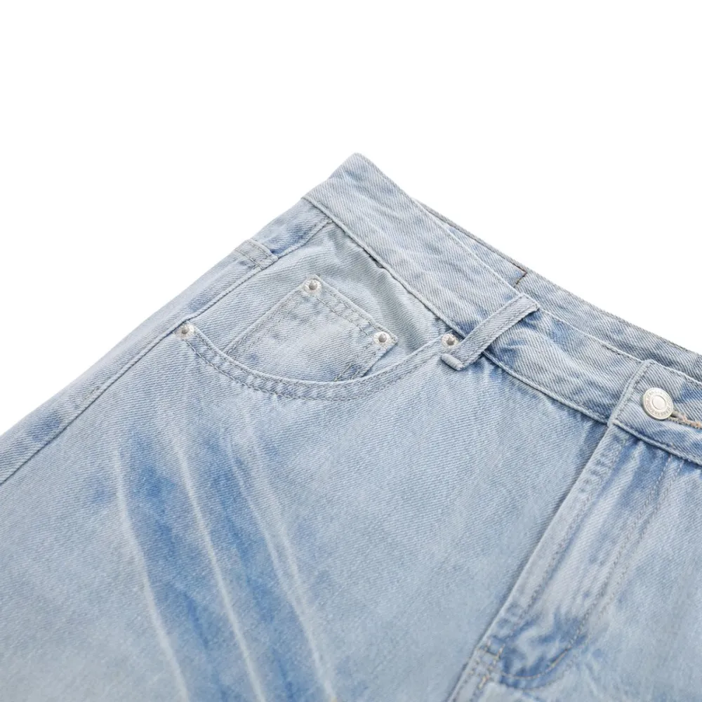 Flare Washed Lightning Detail Denim Jeans