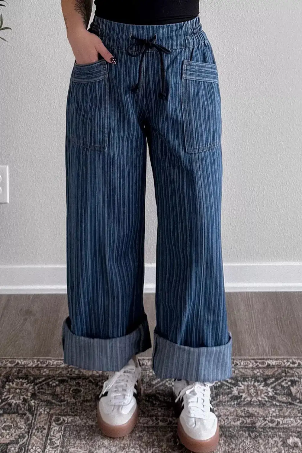 Striped Wide-Leg Jeans