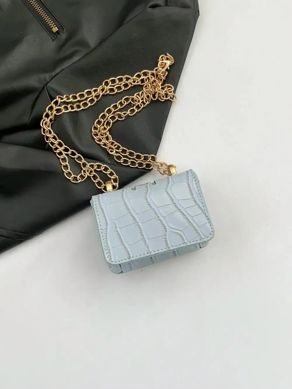 Minimalistic Crocodile-Print Chain Shoulder Bag Crossbody