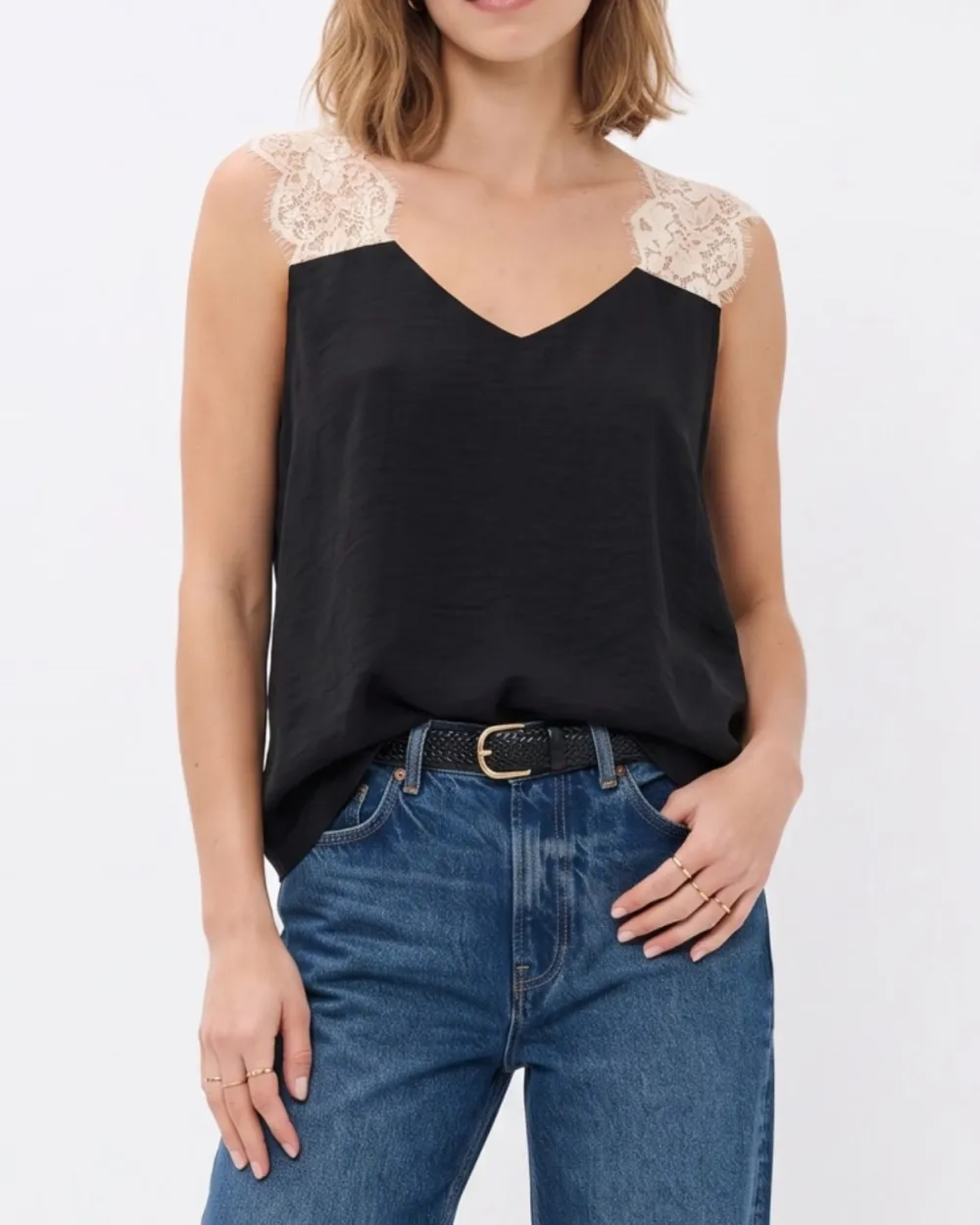 Lace Shoulder Silk Tank