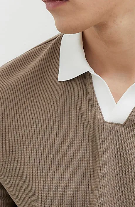 Men's Fashion Slim Fit Brown Polo Shirt Short Sleeves
