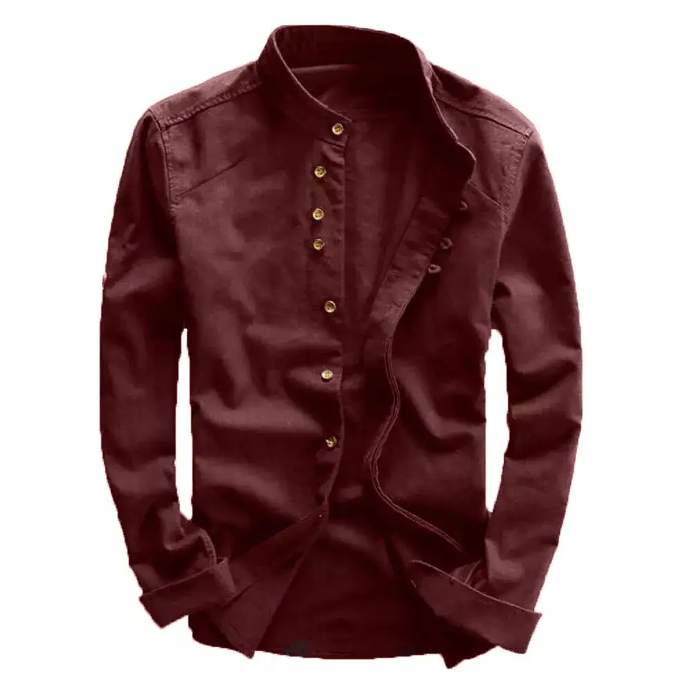 Mandarin Collar Grandad Collar Long Sleeve Casual Shirt