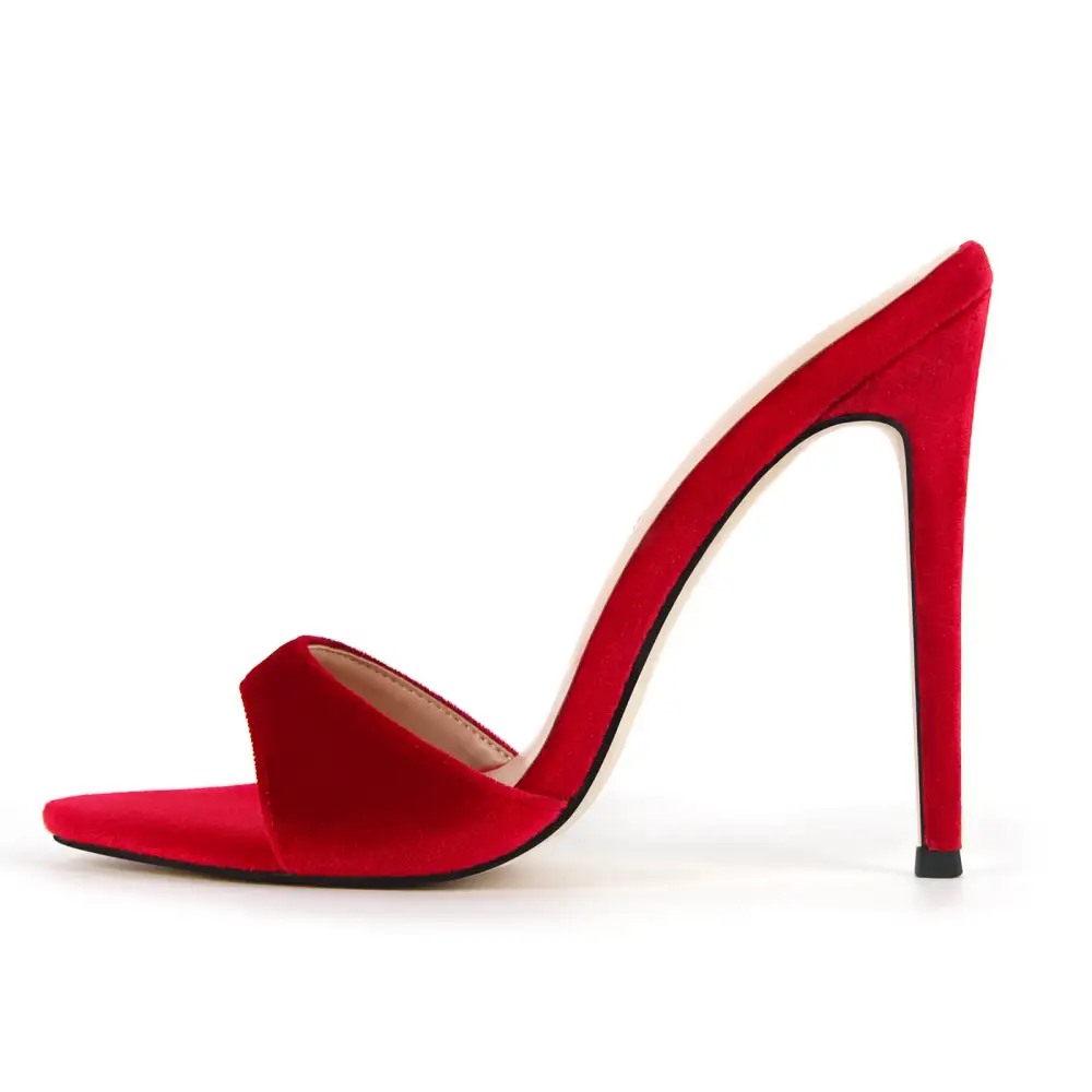 Pointed Toe Velvet High Heel Mule Sandals