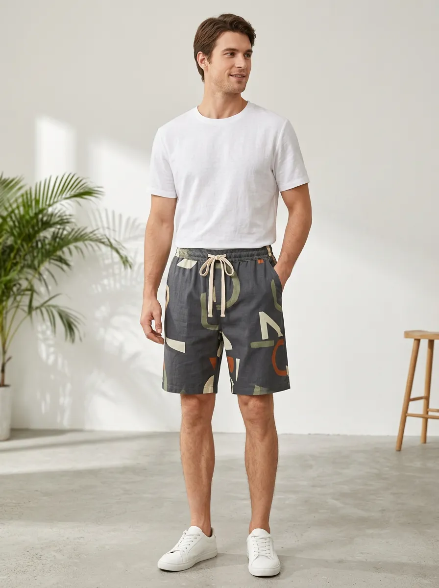 Men's Geometric Abstract Structured Printed Shorts