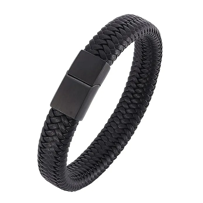 Magnetic Leather Stainless Steel Men's Bracelet