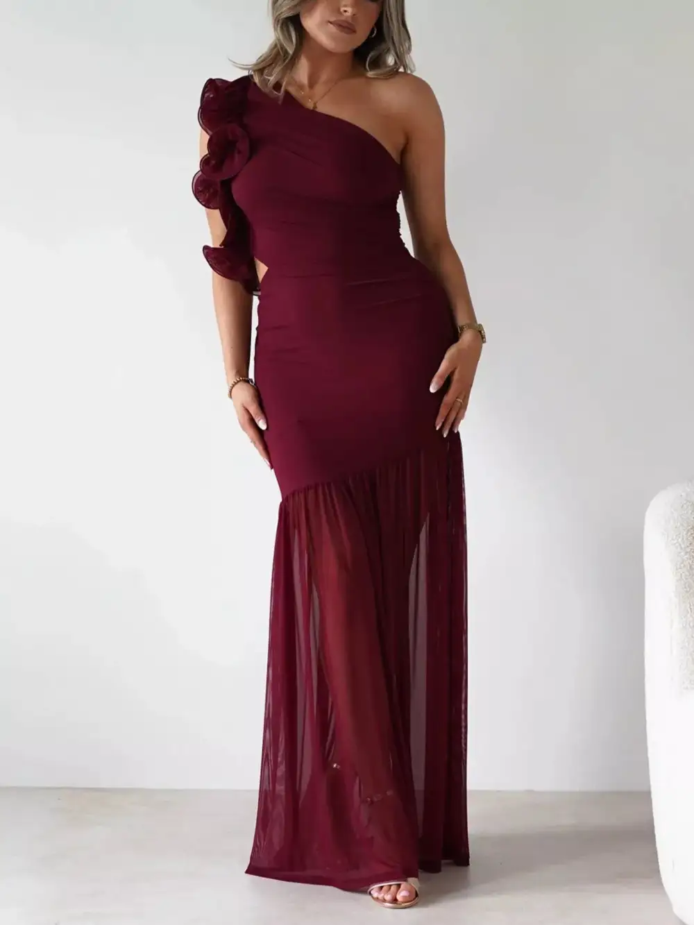 Gathered Detail Ruffle Maxi Dress