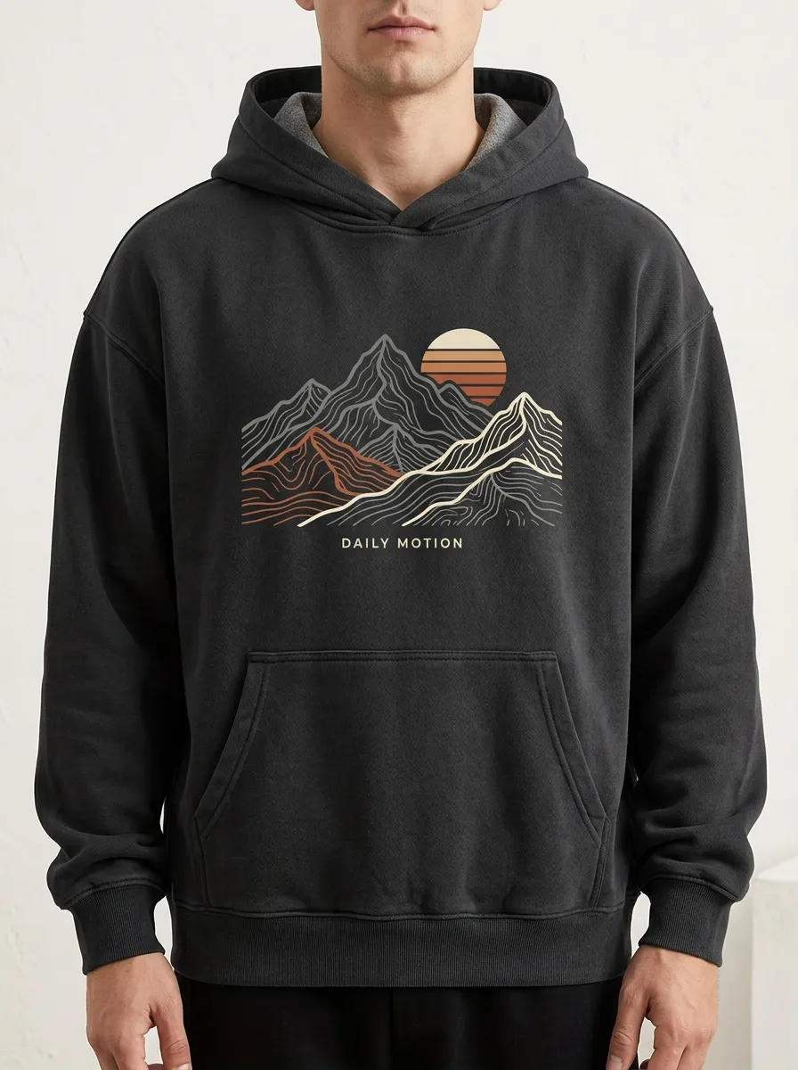 Men's Outdoor Nature Lover Mountain Sunset Print Hoodie