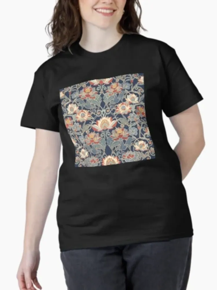 Women's Art Nouveau Floral Pattern Print Short-Sleeve Crew Neck T-Shirt