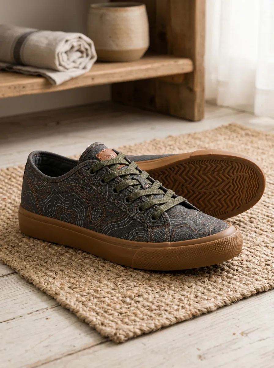 Men's Refined Outdoor Enthusiast Topographic Map Patterned Canvas Shoes