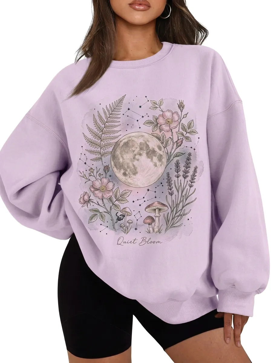 Women's Celestial Moon Mushroom Floral Graphic Sweatshirt