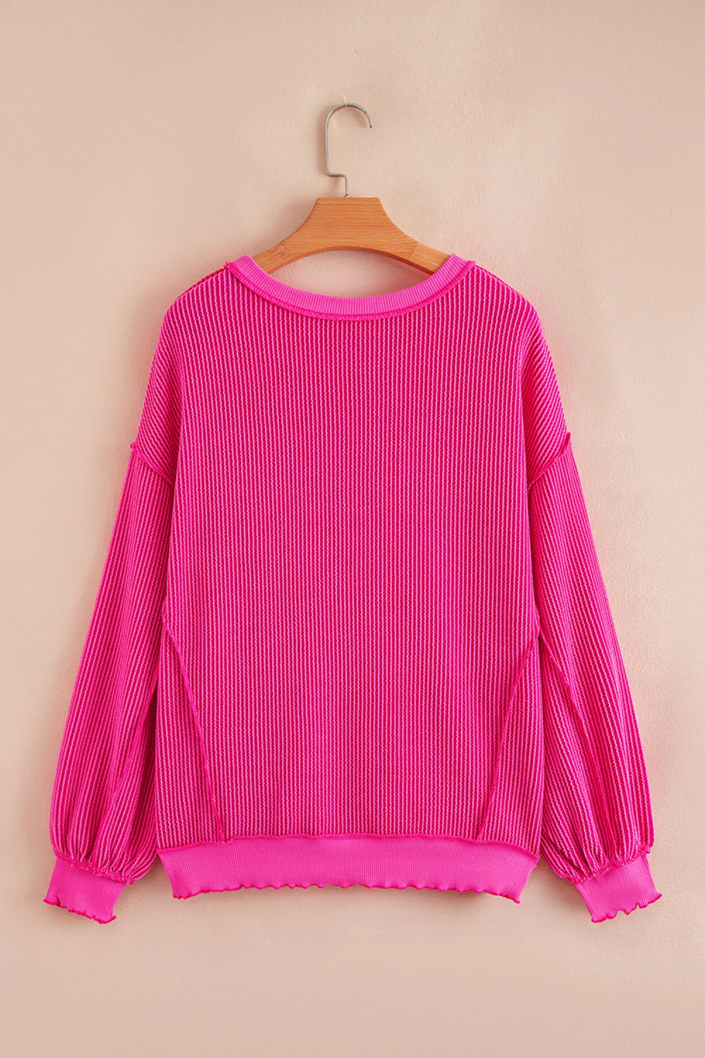 Strawberry Pink Twisted Ribbed Block Pullover