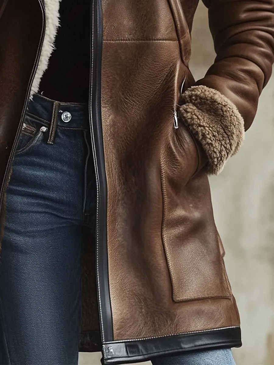 Faux-Leather Vintage Boho Coat