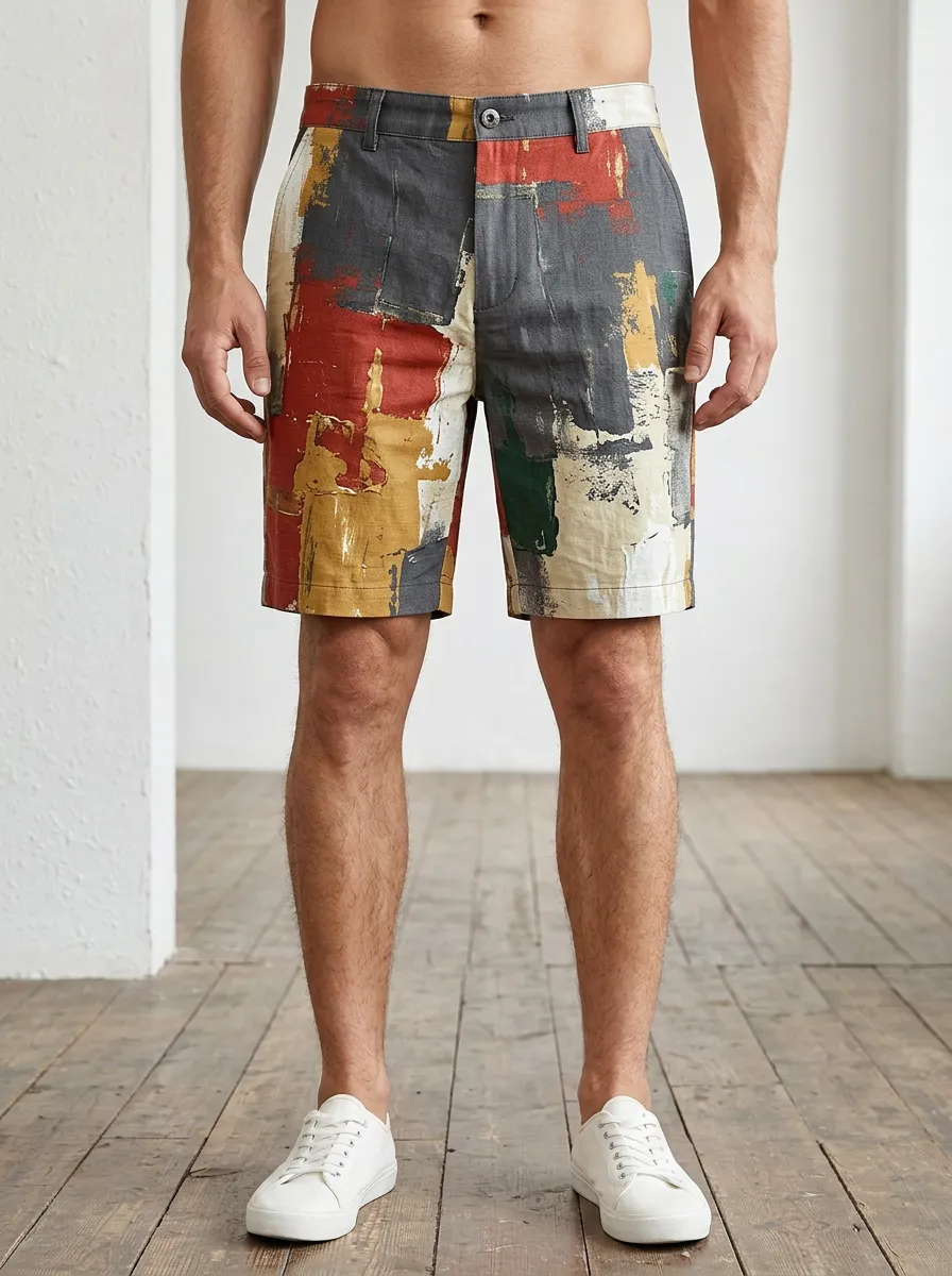 Men's Straight Leg Abstract Art Tailored Shorts