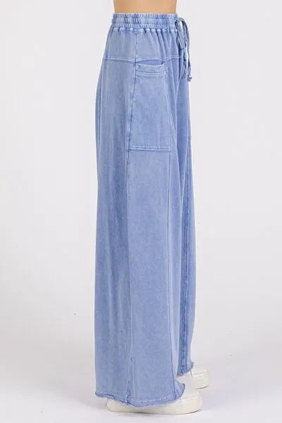 Mineral Wash Elastic Waist Baarrel Leg Pants