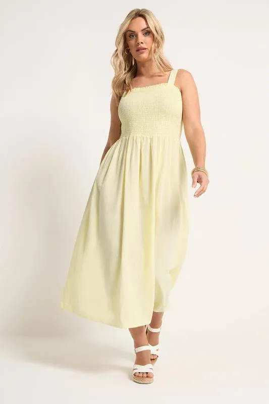 Yellow Shirred Linen Maxi Dress