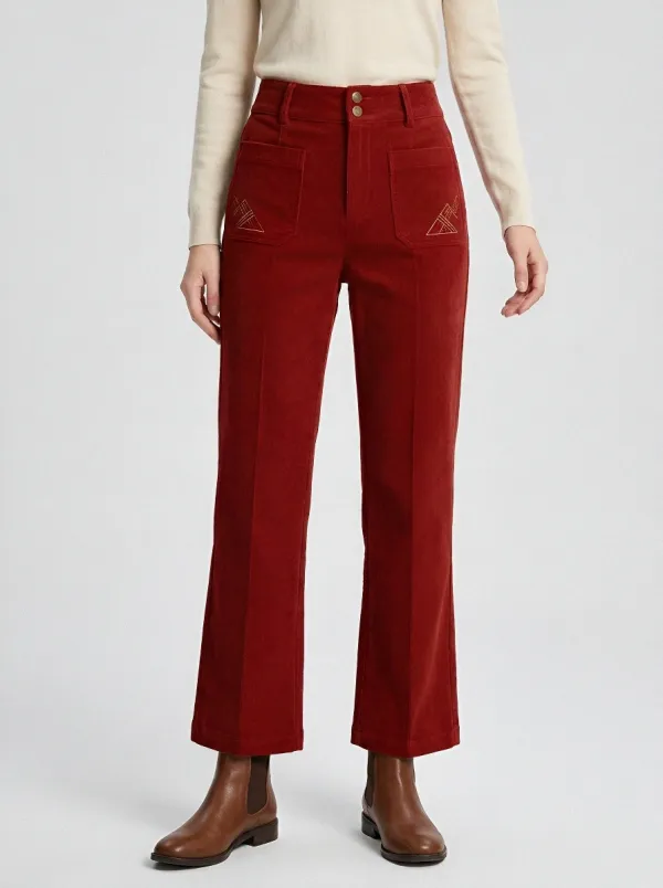 Women's Vintage Style Geometric Embroidery Printed Corduroy Pants