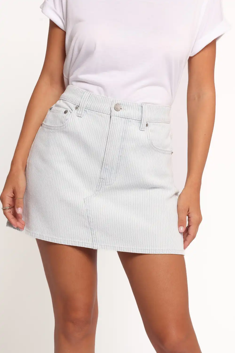 Denim Striped High Rise Skirt